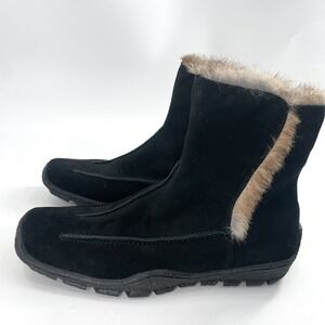 Vintage ELLE  Women's Boots Geuine Fur Trim Black Suede Leather EUR 40 US 9.5
